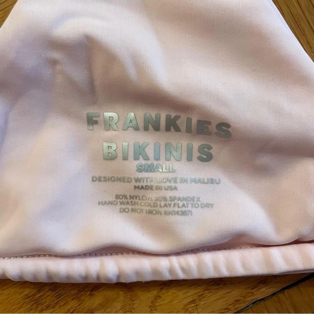 Frankie’s Bikinis Pink Palm Tree Embellished Bikini Top Size Small Y2K